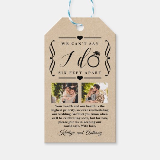 ZesenFeet Apart Wedding Postponement Verandering v Cadeaulabel (Voorkant)