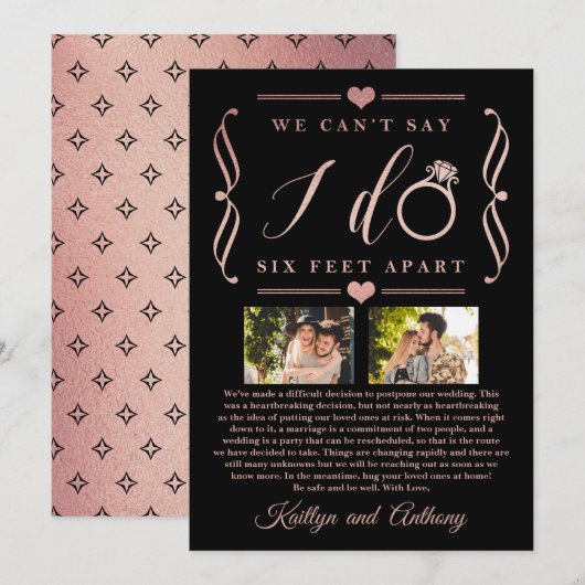 ZesenFeet Apart Wedding Postponement Verandering v Save The Date (Voorkant / Achterkant)