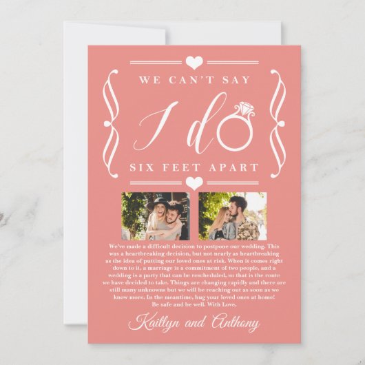 ZesenFeet Apart Wedding Postponement Verandering v Save The Date (Voorkant)