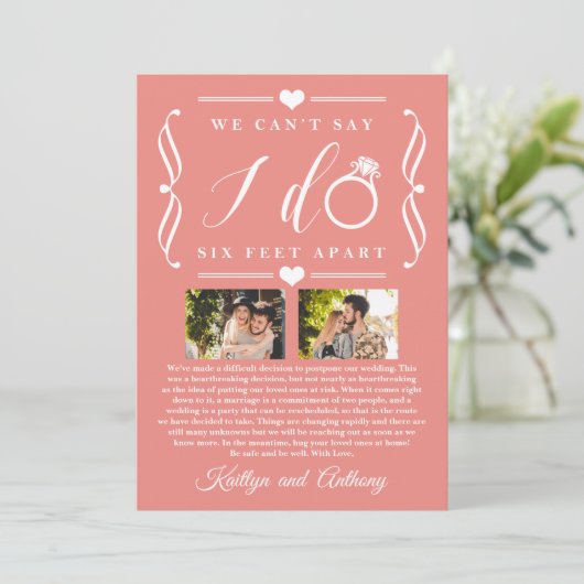 ZesenFeet Apart Wedding Postponement Verandering v Save The Date (Staand voorkant)