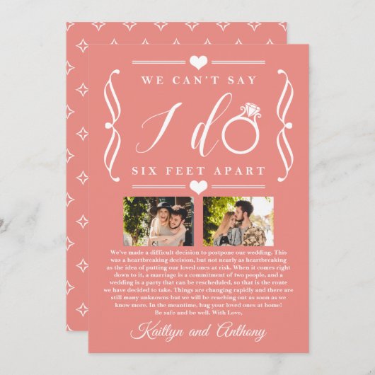 ZesenFeet Apart Wedding Postponement Verandering v Save The Date (Voorkant / Achterkant)