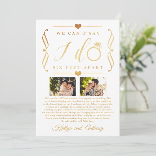 ZesenFeet Apart Wedding Postponement Verandering v Save The Date (Staand voorkant)