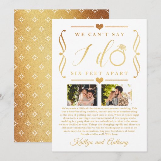 ZesenFeet Apart Wedding Postponement Verandering v Save The Date (Voorkant / Achterkant)