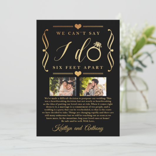 ZesenFeet Apart Wedding Postponement Verandering v Save The Date (Staand voorkant)