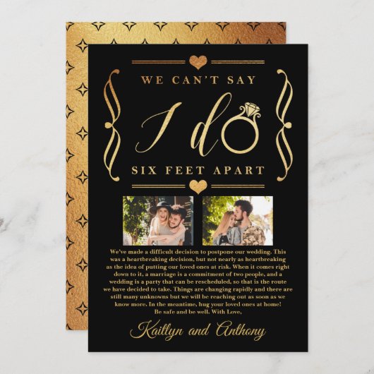 ZesenFeet Apart Wedding Postponement Verandering v Save The Date (Voorkant / Achterkant)