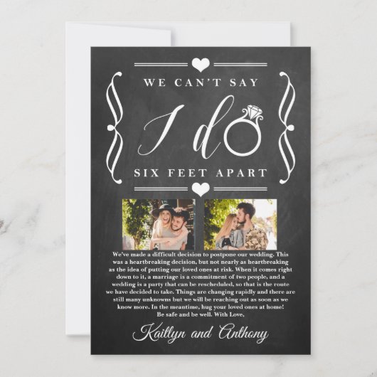 ZesenFeet Apart Wedding Postponement Verandering v Save The Date (Voorkant)