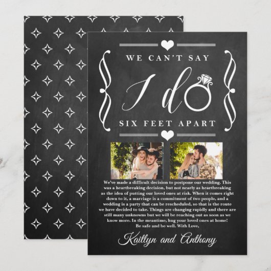 ZesenFeet Apart Wedding Postponement Verandering v Save The Date (Voorkant / Achterkant)