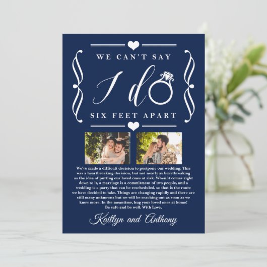 ZesenFeet Apart Wedding Postponement Verandering v Save The Date (Staand voorkant)