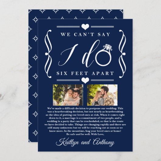 ZesenFeet Apart Wedding Postponement Verandering v Save The Date (Voorkant / Achterkant)