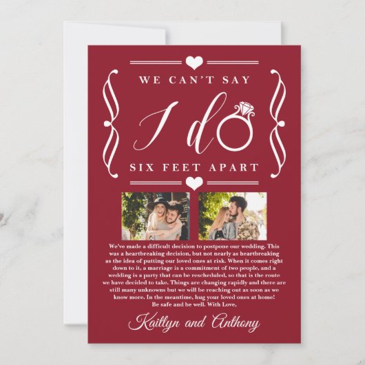 ZesenFeet Apart Wedding Postponement Verandering v Save The Date (Voorkant)