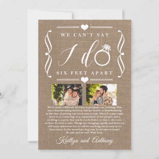 ZesenFeet Apart Wedding Postponement Verandering v Save The Date (Voorkant)