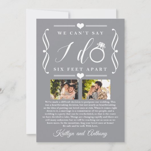 ZesenFeet Apart Wedding Postponement Verandering v Save The Date (Voorkant)