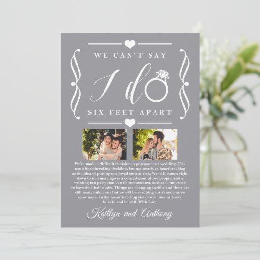 ZesenFeet Apart Wedding Postponement Verandering v Save The Date (Staand voorkant)