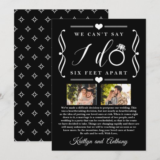 ZesenFeet Apart Wedding Postponement Verandering v Save The Date (Voorkant / Achterkant)