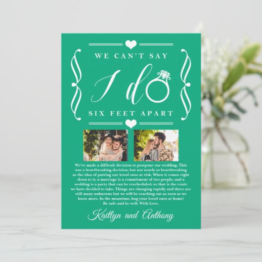 ZesenFeet Apart Wedding Postponement Verandering v Save The Date (Staand voorkant)