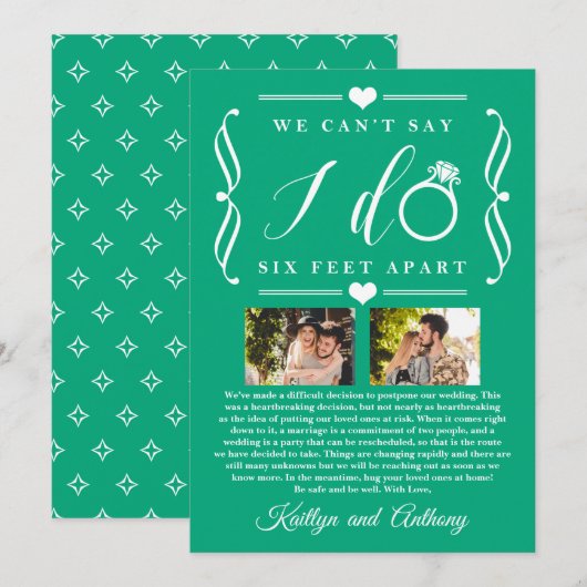 ZesenFeet Apart Wedding Postponement Verandering v Save The Date (Voorkant / Achterkant)