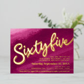 Zesenzestig vijfenzestig 65e verjaardag gouden rod folie uitnodiging (Staand Voorkant)