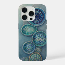 Zeshoek Cirkels Steampunk Abstract Blauw Ontwerp iPhone 15 Pro Case