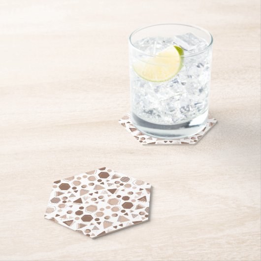 Zeshoek & Driehoek Roze & Bruin op Wit Patroon Kartonnen Onderzetters (Insitu)