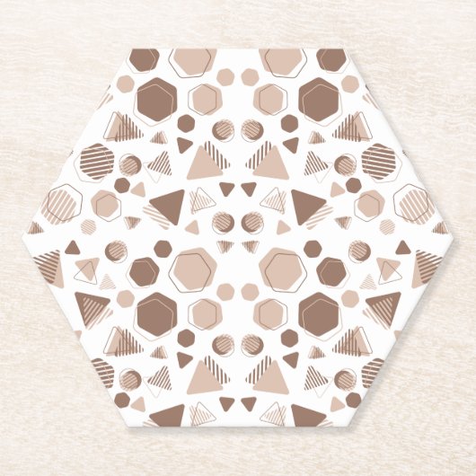 Zeshoek & Driehoek Roze & Bruin op Wit Patroon Kartonnen Onderzetters (Voorkant)