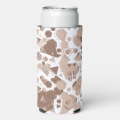 Zeshoek & Driehoek Roze & Bruin op Wit Patroon Seltzer Blikjeskoeler (Seltzer Achterkant)