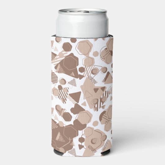 Zeshoek & Driehoek Roze & Bruin op Wit Patroon Seltzer Blikjeskoeler (Seltzer Achterkant)