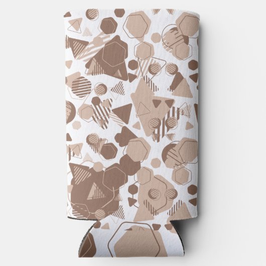 Zeshoek & Driehoek Roze & Bruin op Wit Patroon Seltzer Blikjeskoeler (Achterkant)