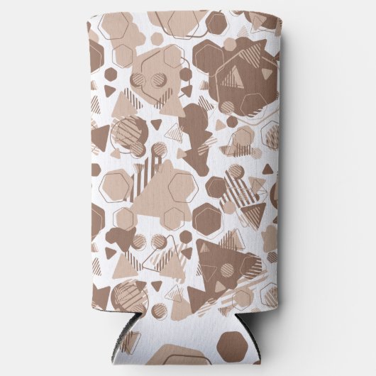 Zeshoek & Driehoek Roze & Bruin op Wit Patroon Seltzer Blikjeskoeler (Voorkant)