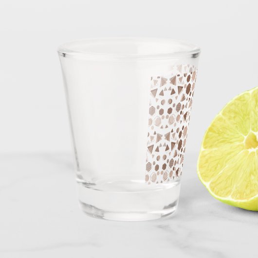 Zeshoek & Driehoek Roze & Bruin op Wit Patroon Shot Glas (Links)