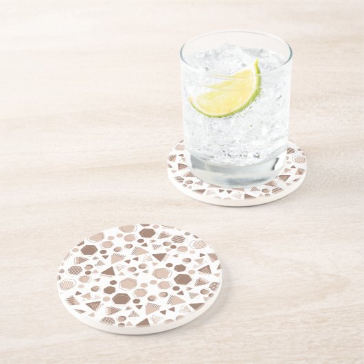 Zeshoek & Driehoek Roze & Bruin op Wit Patroon Zandsteen Onderzetter (Zijkant)