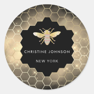 Zeshoek juweel bij logo op zwart ronde sticker