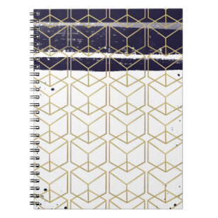 Zeshoek modern marineblauw goud geometrisch glamou notitieboek