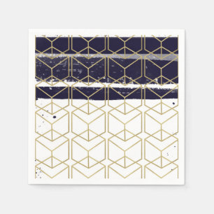 Zeshoek modern marineblauw goud geometrisch glamou servetten