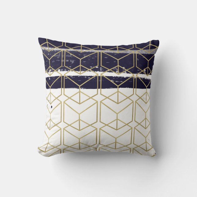 Zeshoek modern marineblauw gouden geometrische gla kussen (Voorkant)