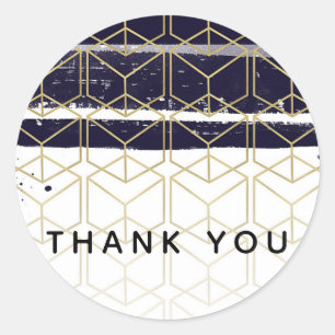 Zeshoek modern marineblauw gouden geometrische tro ronde sticker