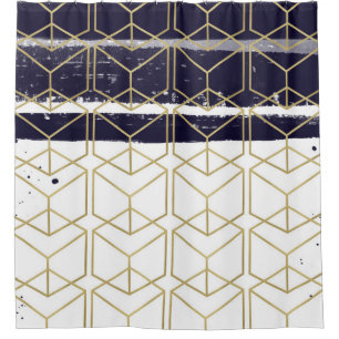 Zeshoek Modern Navyblauw Goud Geometrisch Glam Douchegordijn