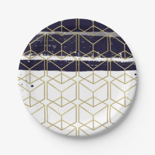Zeshoek Modern Navyblauw Goud Geometrisch Glam Fee Papieren Bordje