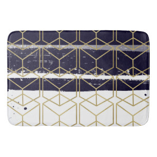 Zeshoek modern navyblauw gouden geometrische glamo badmat