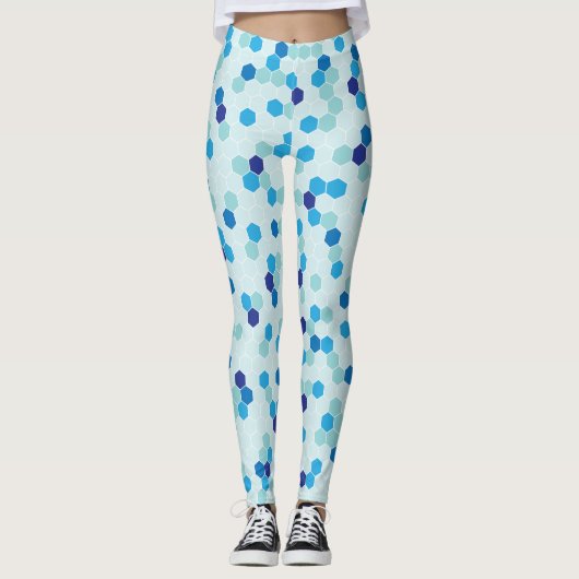 Zeshoek Patroon Blauwe Leggings (Voorkant)
