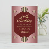 Zeshoek Roze Rood En Goud Geometrische Verjaardag Kaart (Staand voorkant)