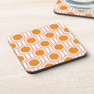 Zeshoekig abstract geometrisch patroon in oranje e bier onderzetter
