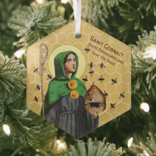 Zeshoekig portret van St. Gobnait (SAE 003) Glas Ornament