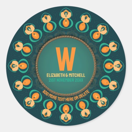 Zeshoekige Cirkel Monogram Aandenkenbord Ronde Sticker (Voorkant)