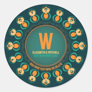 Zeshoekige Cirkel Monogram Aandenkenbord Ronde Sticker