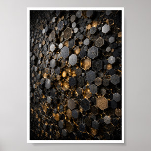 Zeshoekige Hive Micro Mozaïek Wandraart Poster