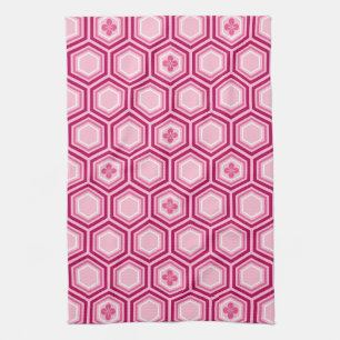 Zeshoekige Kimono Print, Bourgondie en Roze Theedoek