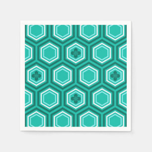 Zeshoekige Kimono Print, Turkoois, Aqua en Wit Servetten