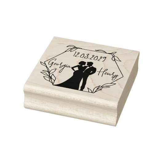 Zeshoekige Trouwstempel met Silhouet van Paar Rubberstempel (Stempel)