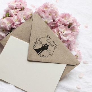 Zeshoekige Trouwstempel met Silhouet van Paar Rubberstempel