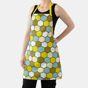 Zeshoekpatroon in geel, groen en blauw schort